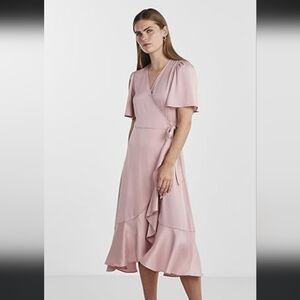 Blush Wrap Midi Dress with Tie Waist